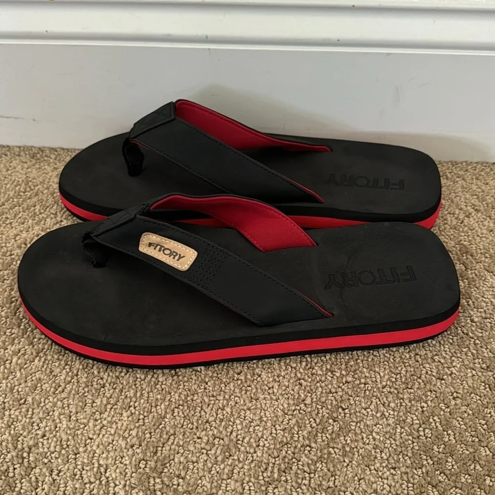 NEW‎ FITORY Mens Black Open Toe Slip On Thong Sandals - Size 10